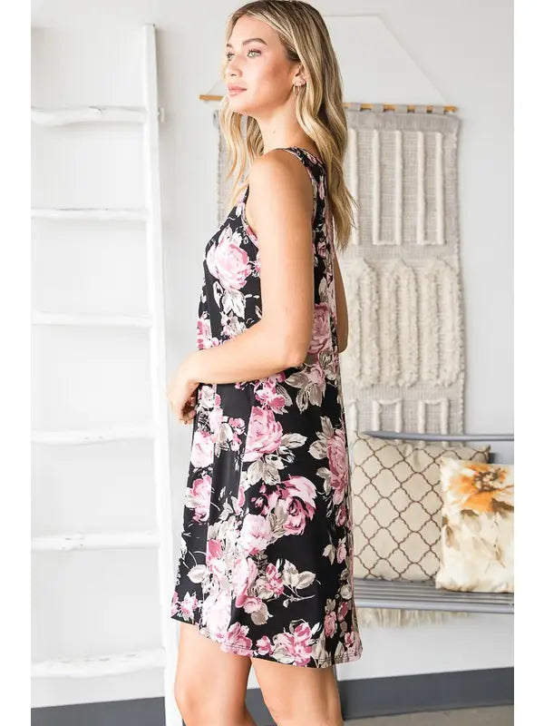 Plus Multi Color Floral Dress with Pockets