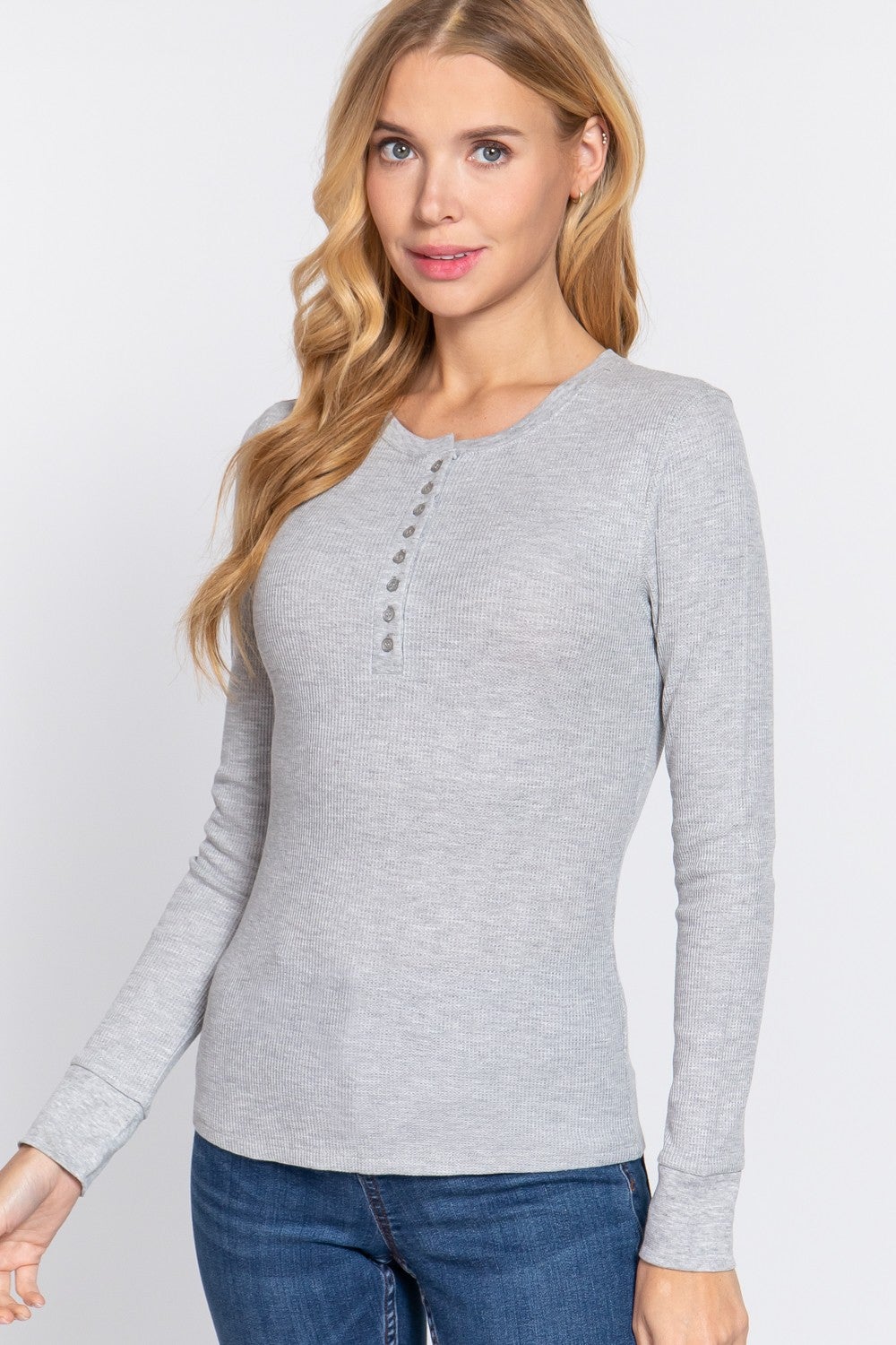 LONG SLEEVE HENLEY THERMAL KNIT TOP