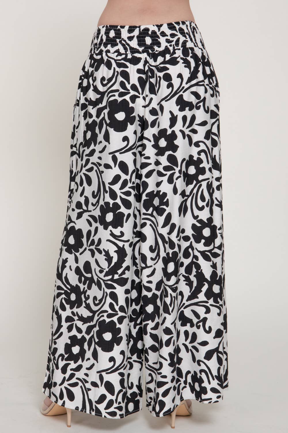 Smocking Detail Waistband Printed Woven Long Pants
