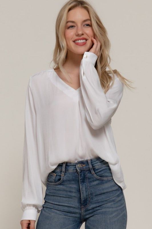 Long Sleeve V-neck Satin Blouse