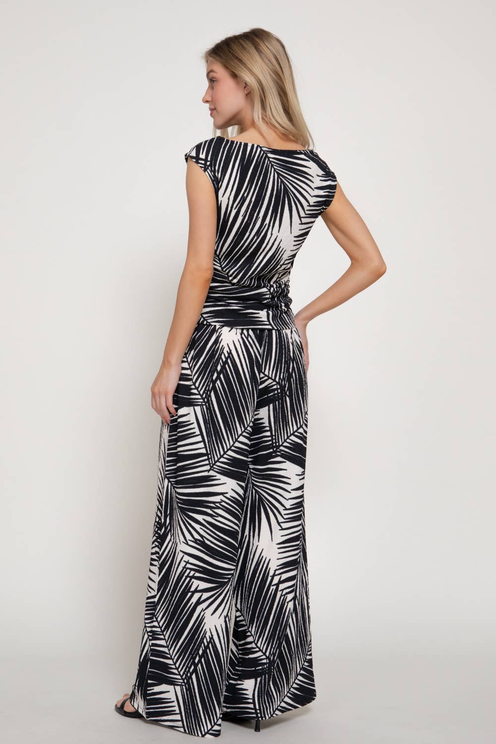 Texture Knit Print Sleeveless Ruched Top & Pants Set