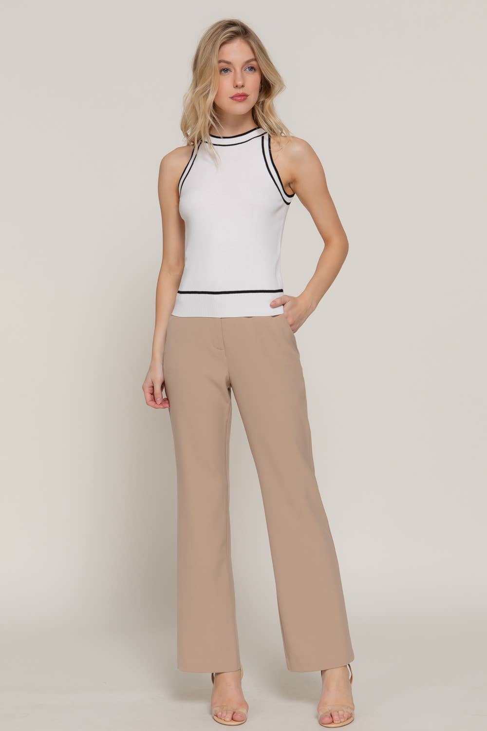 Contrast Stripe Halter Neck Spring Sweater