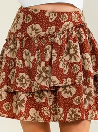 Ruffle tiered floral mini skirt
