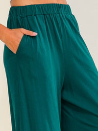 Women's elastic waist front pockets ruffle bottom hem palazzo pants