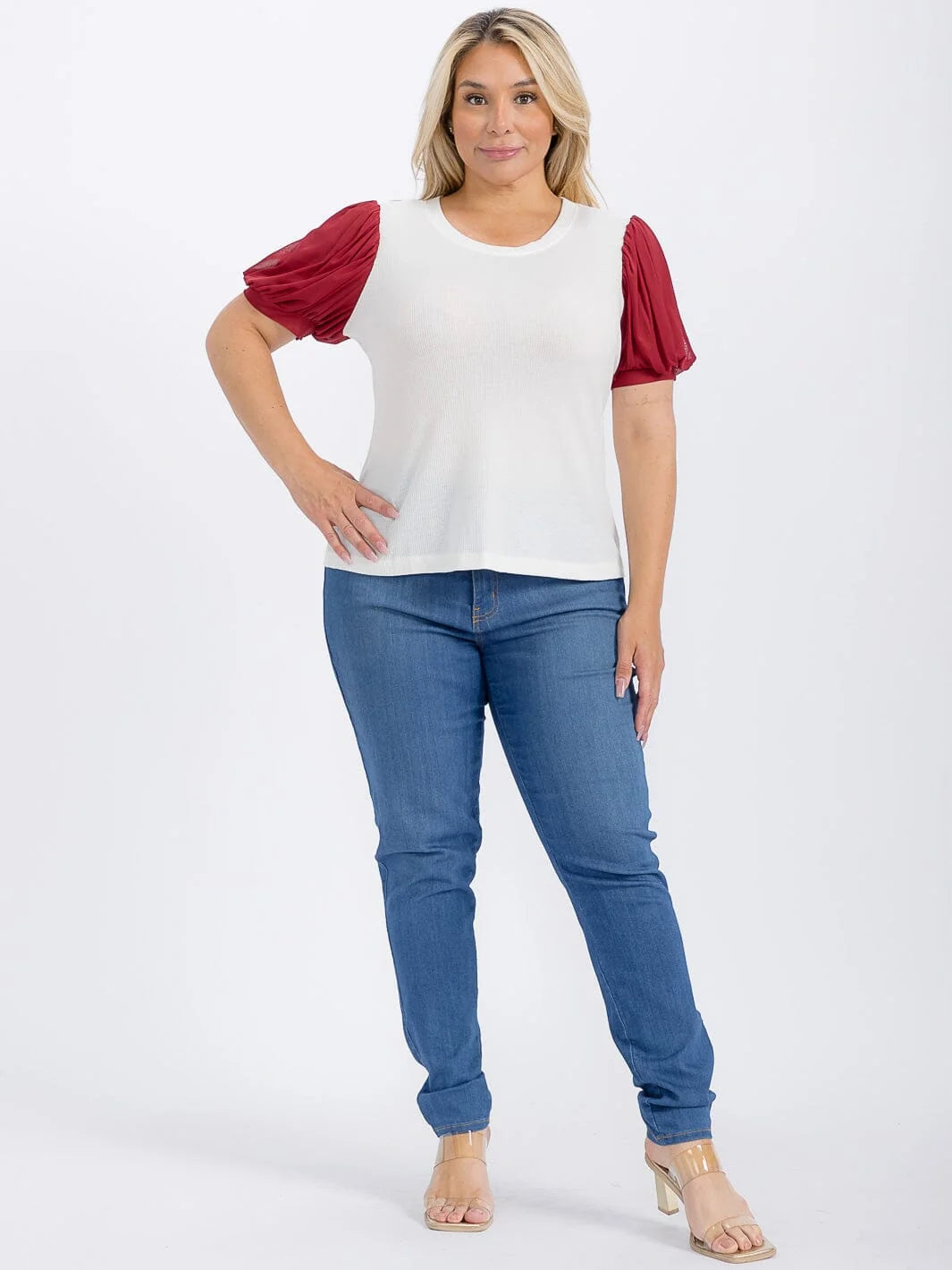PLUS SIZE SHORT SLEEVE COLORBLOCK CONTRAST BLOUSE