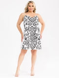 PLUS SIZE SLEEVELESS MULTI PRINT EMBROIDERY MINI DRESS