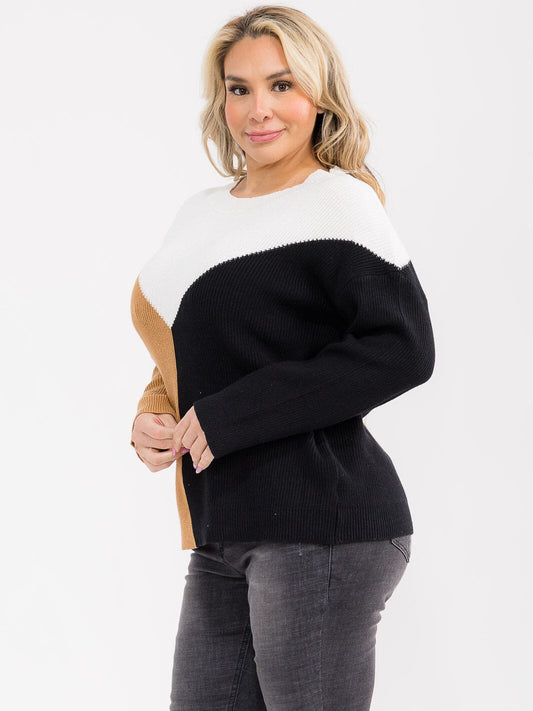 PLUS SIZE LONG SLEEVE RIBBED PULLOVER SWEATER