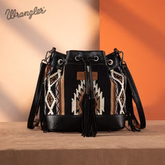 Wrangler Southwestern Knitted Drawstring Crossbody Bag - Black