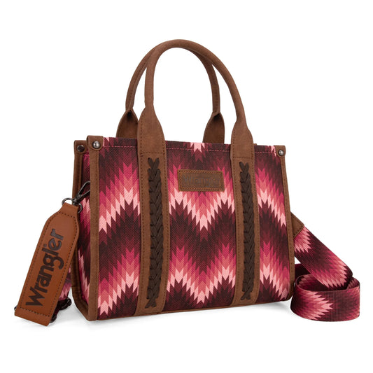 Wrangler Southwestern Pattern Dual Sided Print Tote/Crossbody - DARK PINK