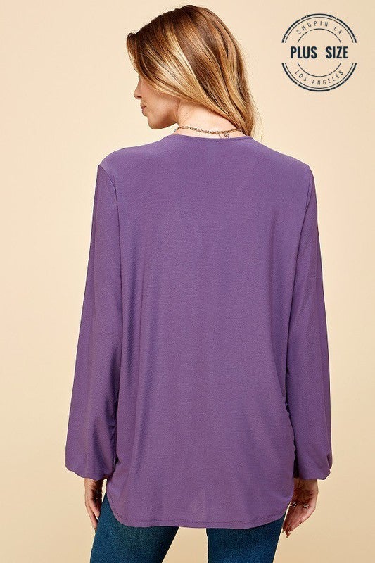 PLUS SIZE LOOSE CRISS CROSS OPEN SLEEVE TOP Purple