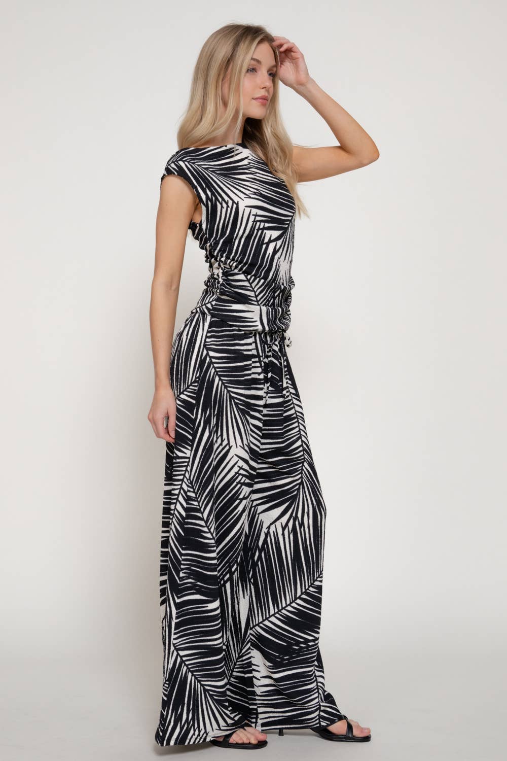 Texture Knit Print Sleeveless Ruched Top & Pants Set