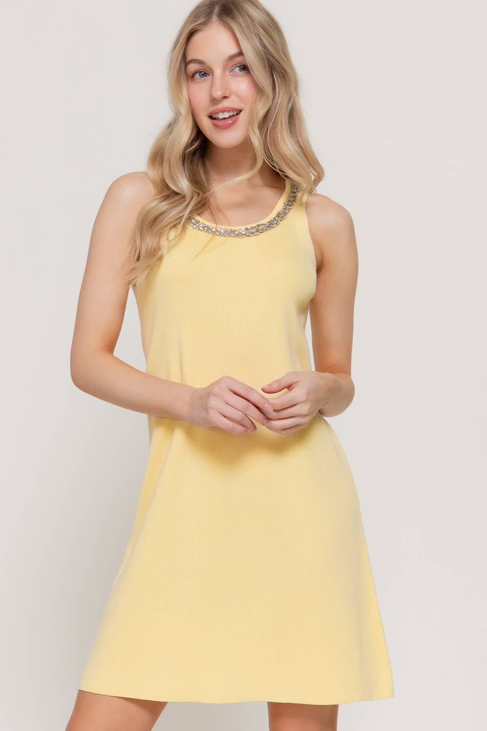 Sleeveless Embellished Scoop Neck Mini Dress