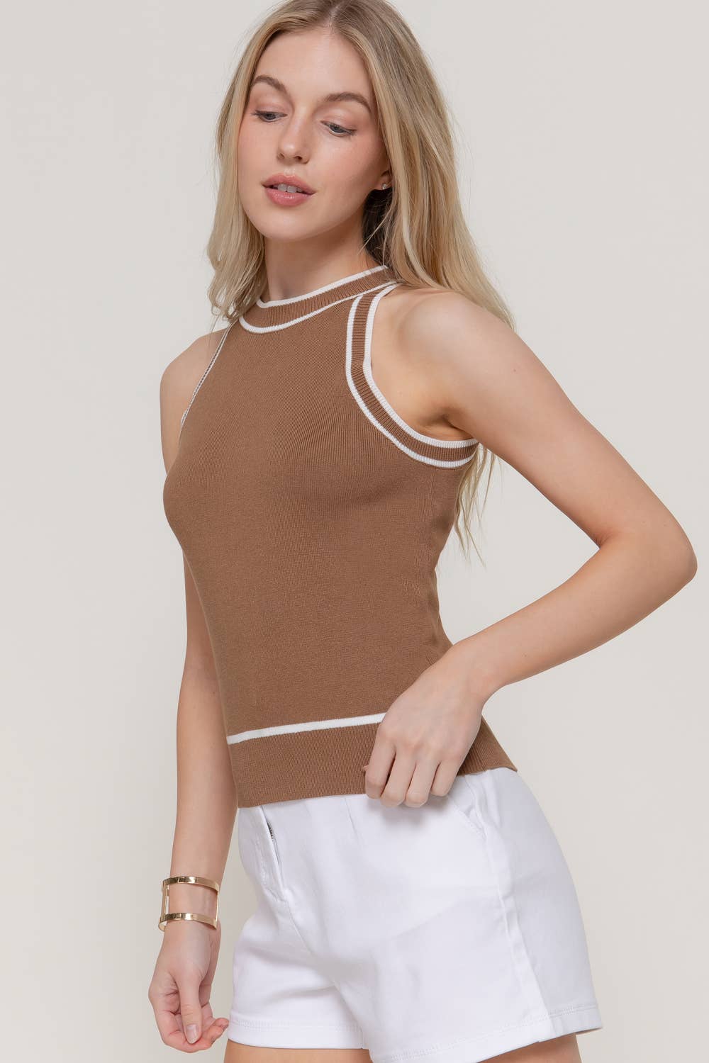 Contrast Stripe Halter Neck Spring Sweater