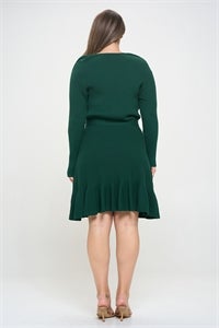 PLUS SIZE KNIT SIDE TIE LONG SLEEVE DRESS