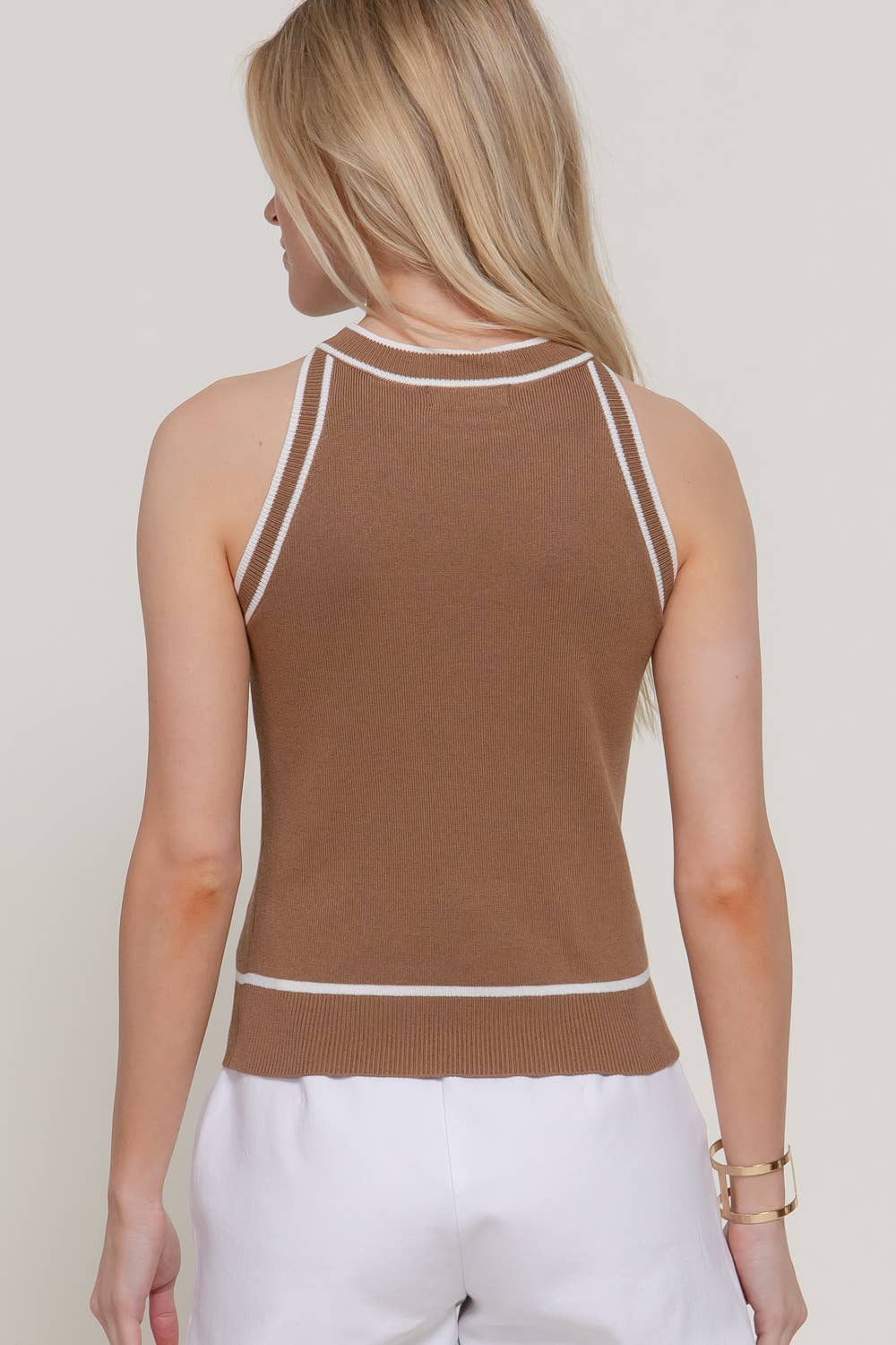 Contrast Stripe Halter Neck Spring Sweater