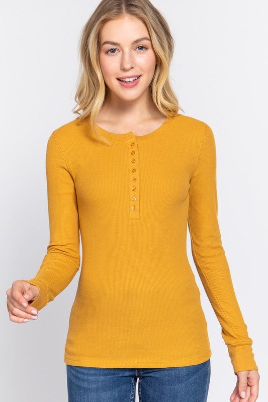 LONG SLEEVE HENLEY THERMAL KNIT TOP