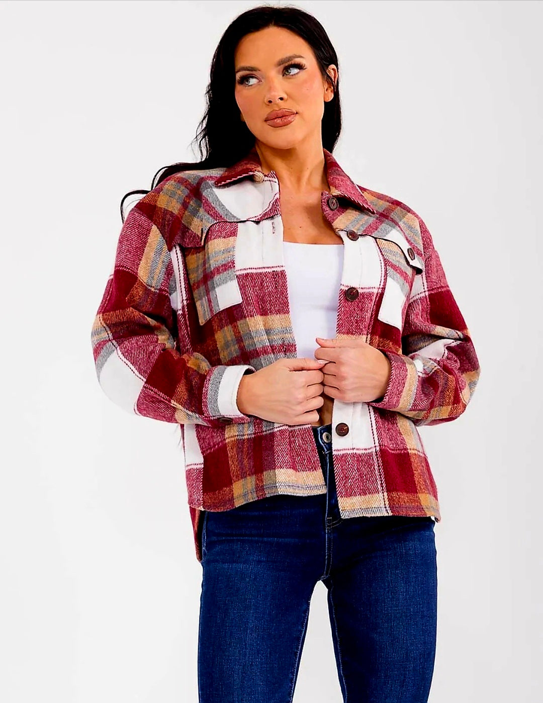 BURGUNDY PLAID JACKET