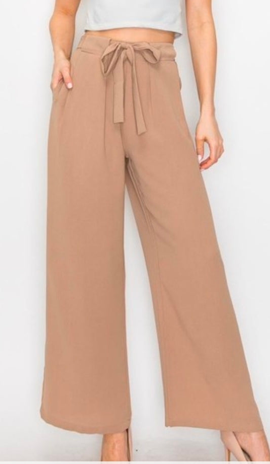 Wide Leg Front Tied Tie Slacks