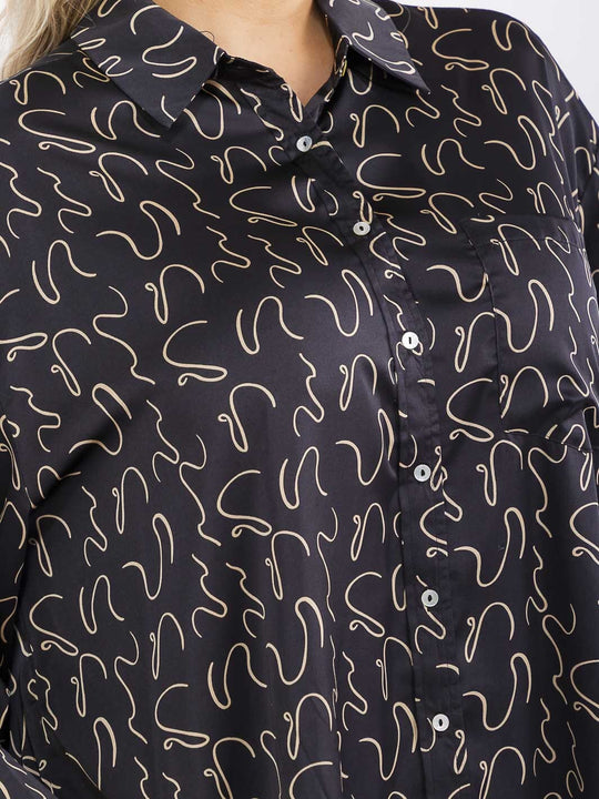 PLUS SIZE  BUTTON UP SWIRL  DESIGN  HIGH-LOW OVERSIZED BLOUSE