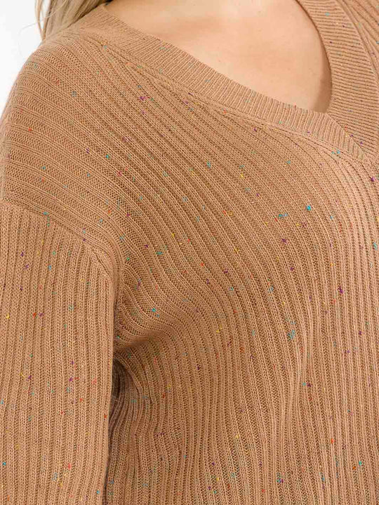 MOCHA PLUS SIZE  V-NECK PULLOVER KNIT SWEATER