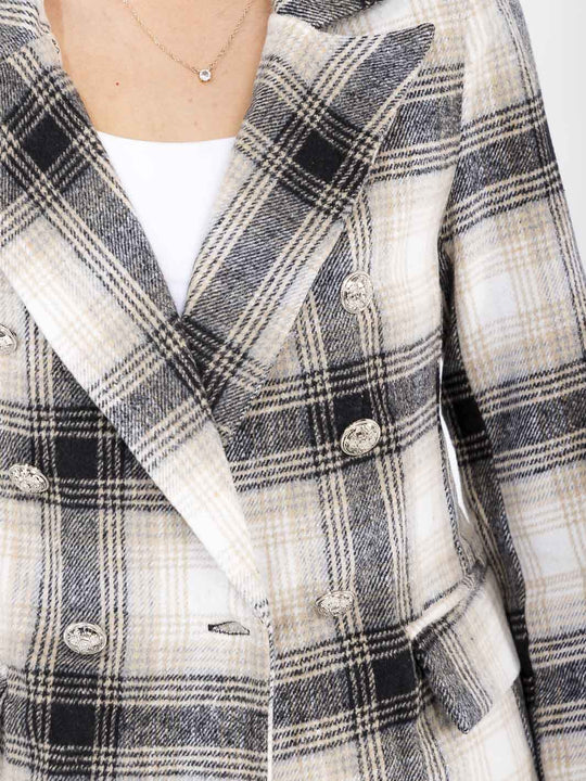 WOMEN'S LONG SLEEVE BUTTON CLOSURE FRONT POCKETS PLAID BLAZER
