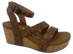 Kiara Tooled Wedge Sandal in Brown